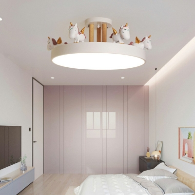Metal and Wood Flush Mount Lighting Fixtures LED Flush Ceiling Lights for Kid's Bedroom