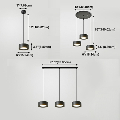 Modern Style Drum Pendant Lighting Metal 1-Light Pendant Light Fixtures in Black