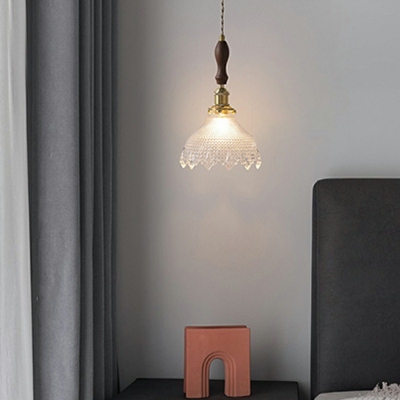 1-Light Pendant Lighting Modernism Style Cone Shape Wood Hanging Ceiling Light