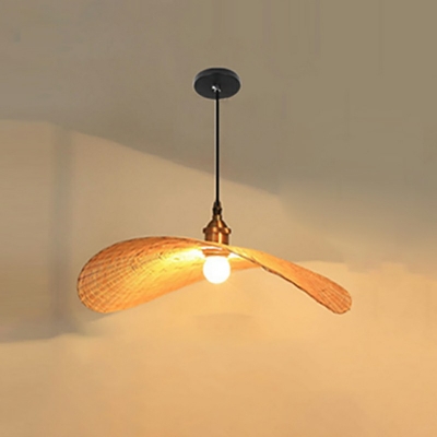 Asian Style Wood Hanging Pendant Light 1 Head Suspension Light for Dining Room