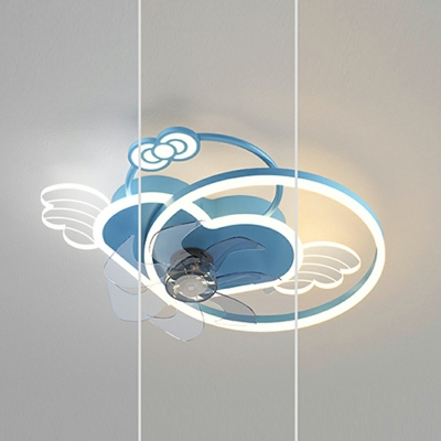 Heart Ceiling Fan Light Modern Metal Remote Control Stepless Dimming 4-Light LED Ceiling Fan for Kid’s Room