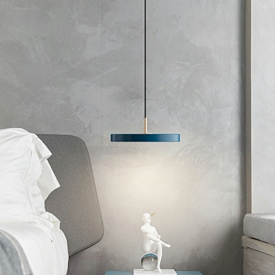Modern Style Drum Pendant Light Fixtures Metal 1-Light Hanging Lamp in Blue