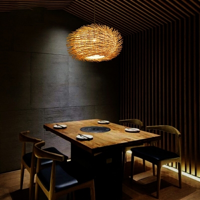 Natural Wood Kitchen Pendant Light 1-Light Square Pendant Light