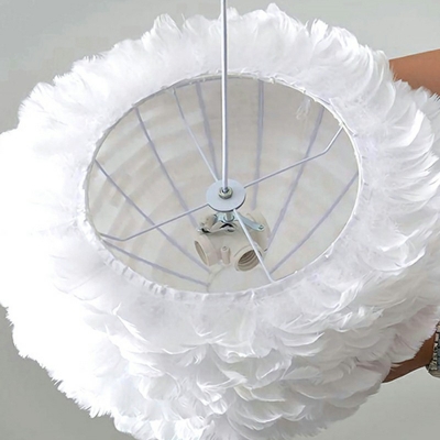 White Feather Suspension Light Contemporary Style Sphere Chandelier