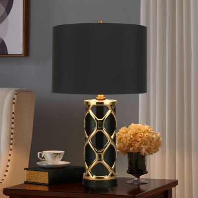1-Light Table Lights Minimalism Style Cylinder Shape Fabric Nightstand Lamps