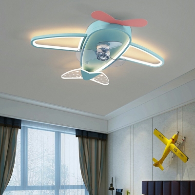 4-Light Flushmount Lighting Kids Style Airplane Shape Metal Remote Control Stepless Dimming Ceiling Mounted Light