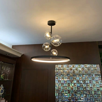 6-Light Hanging Lamp Ultra-Modern Style Round Shape Glass Warm Light Pendant Chandelier