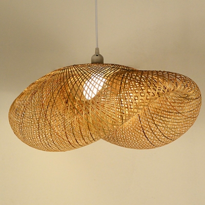 Asian Style Bamboo Pendant Chandelier Wood Rattan Hanging Light for Dining Room