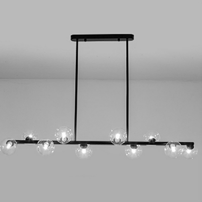 Clear Glass Bubbly Island Lighting Modern Style 10 Lights Island Light Fixture in Black