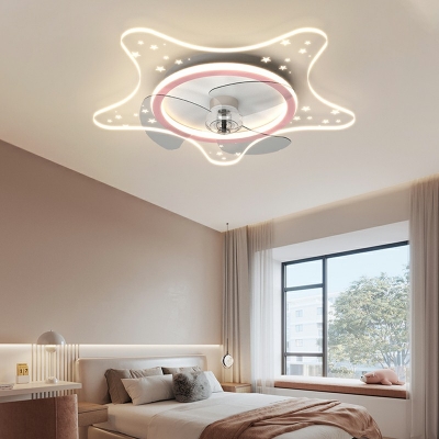 Contemporary Ceiling Fan Light Metal Remote Control Stepless Dimming LED Ceiling Fan for Children’s Room