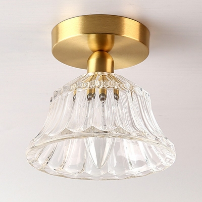 Glass Shade Semi Flush Mount Light 1-Head Flush Mount Ceiling Chandelier in Brass