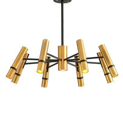 Modern Style Chandelier Light Tubes Shape Metal Pendant Lighting in Gold