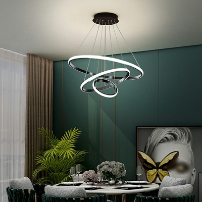 Round Metal Chandelier with Arcylic Shade Modern Farmhouse Pendant Lighting