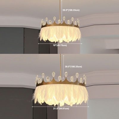 Round Pendant Lighting Fixtures Modern Feather Chandelier Lighting for Living Room
