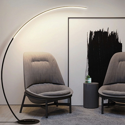 1-Light Curved Floor Lamps Modern Metal Standard Lamps for Living Room