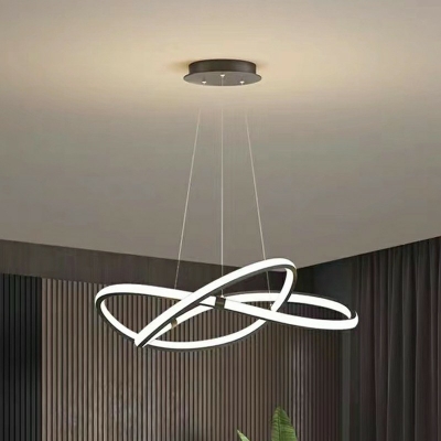 1-Light Hanging Lamp Kit Minimalist Style Line Shape Metal Warm Light Chandelier Lights