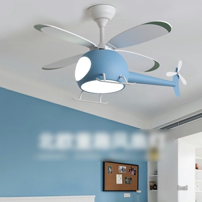 Multi-Light Ceiling Fan Lighting Kids Style Airplane Shape Metal Third Gear Ceiling Pendant Light