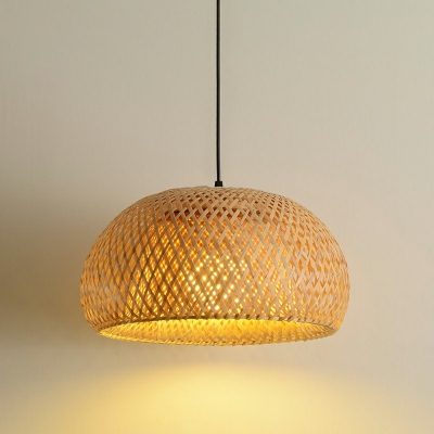 Bamboo Dome Pendant Light Fixture Single Bulb Asia Suspension Pendant Light