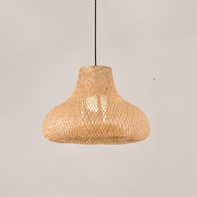 Contemporary Beige Suspension Pendant 1 Light Bamboo Hanging Light for Restaurant