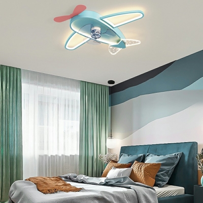 Contemporary Plane Ceiling Fan Light Metal 4-Light LED Ceiling Fan for Kid’s Room