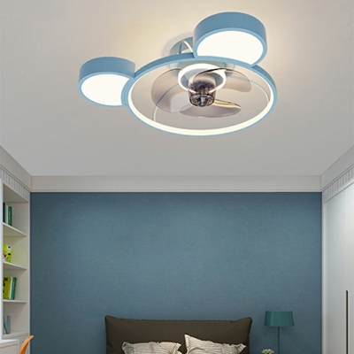 Modern Style LED Ceiling Fan Light Kids Acrylic Semi Flush Mounted Lamp for Bedroom