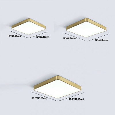 Square Gold Led Flush Mount Ceiling Light Fixtures Modern Close to Ceiling Lighting for Bedroom