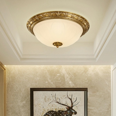 Traditional Style Bowl Flush Ceiling Lights Metal 1-Light Flush Ceiling Light Fixture in Gold