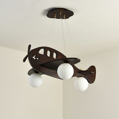 3 Lights Modern Plane Hanging Pendant Lights Wood Chandelier Lighting Fixture for Bedroom