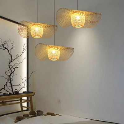 Asian Style Wood Hanging Pendant Light 1 Head Suspension Light for Dining Room