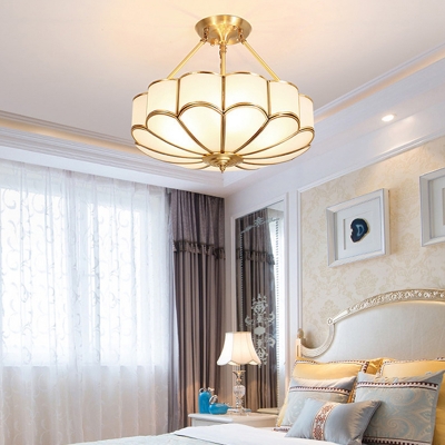 Colonial Living Room Flush Ceiling Light Frosted Glass Elegant LED Light Fixture in Brass
