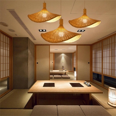 Modern Hat-Liked Pendant Lights Bamboo 1-Light Pendant Ceiling Lights in Natural