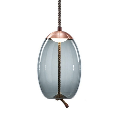 Modern Style Cylindrical Hanging Lamp Kit Glass 1-Light Hanging Light Fixtures in Blue