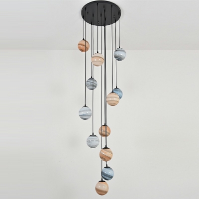 Spherical Pendant Lighting Modern Style Glass 5-Lights Hanging Pendant Lights in Blue