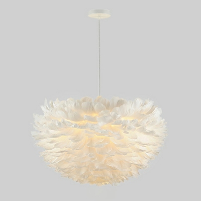 White Feather Suspension Light Contemporary Style Sphere Chandelier