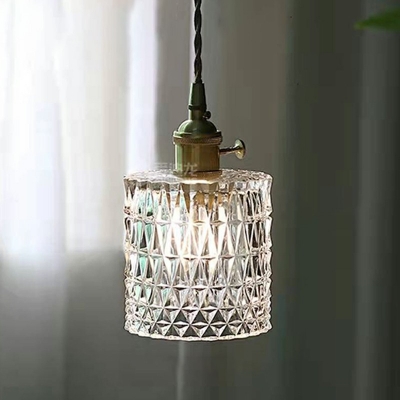 1 Light Cup Hanging Ceiling Light Modern Style Clear Glass Pendant Lamp in Beige