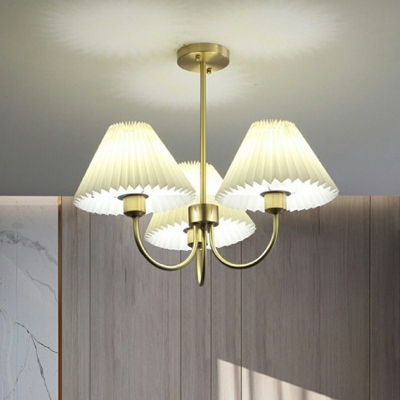 American Style Metal Chandelier with White Fabric Shade Gold Living Room Chandelier Light