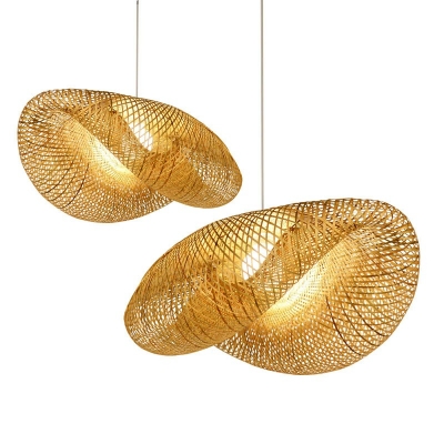 Asian Style Bamboo Pendant Chandelier Wood Rattan Hanging Light for Dining Room