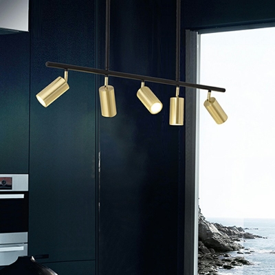 Linear Meatl Hanging Island Lights Gold Chandelier Light Fixture for Living Room