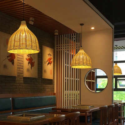 Modern Pendant Light Fixtures Asia Style 1-Head Wood Pendant Light