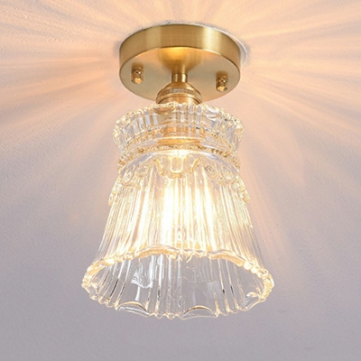 Single Head Flush Mount Lighting Brass Semi Flush Mount Ceiling Light for Bedroom