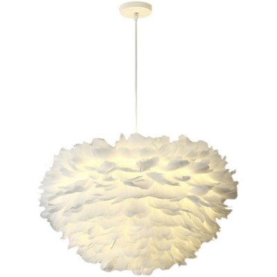 White Globe Suspension Pendant Light Modern Feather Chandelier Lamp for Living Room