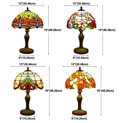 1 Light Dome Night Table Lamps Tiffany Style Glass Nights and Lamp in Red