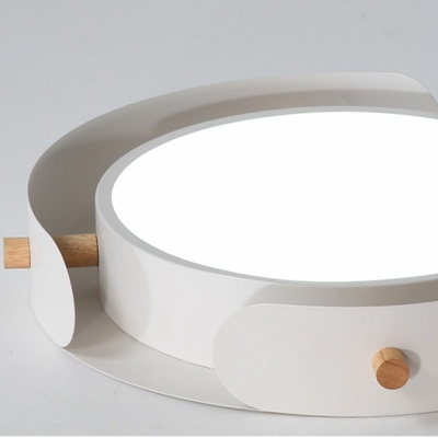 1-Light Flush Mount Lighting Contemporary Style Round Shape Wood Ceiling Mounted Light