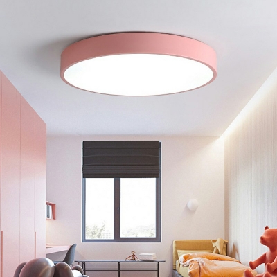 1-Light Macaron Flush Mount Light Minimalist Style Round Shape Metal Ceiling Light
