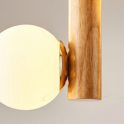 2-Light Chandelier Lighting Contemporary Style Globe Shape Wood Hanging Light