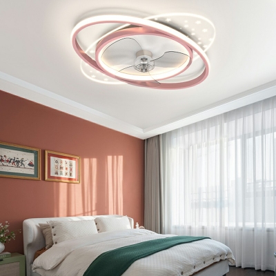 Contemporary Ceiling Fan Light Metal Remote Control Stepless Dimming LED Ceiling Fan for Children’s Room