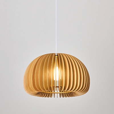 Drum 1 Light Wood Contemporary Hanging Ceiling Light Simple Suspension Light for Bedroom
