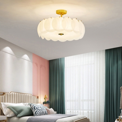 Drum Glass Semi Flush Mount Ceiling Light Modern Elegant Ceiling Light Fixture for Bedroom