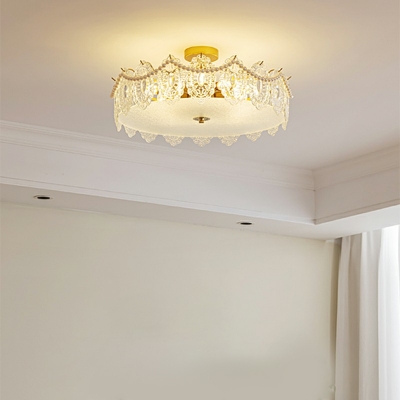 Glass Drum Semi Flush Mount Light Fixture Simplistic Elegant Ceiling Mounted Light for Bedroom