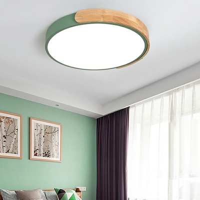 Modern Wood Macaron Flush Mount Ceiling Lights 1 Light White Light Close to Ceiling Lamp for Bedroom